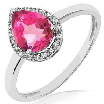 Pink Topaz Teardrop Ring with Diamond Halo 14KT Gold Pink Topaz Teardrop Ring with Diamond Halo 14KT Gold