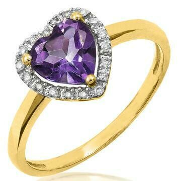 Heart Amethyst Ring with Diamond Frame Yellow Gold Heart Amethyst Ring with Diamond Frame Yellow Gold