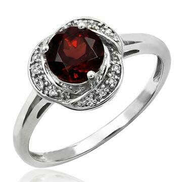 Garnet Ring with Diamond Whirl Halo 14KT Gold