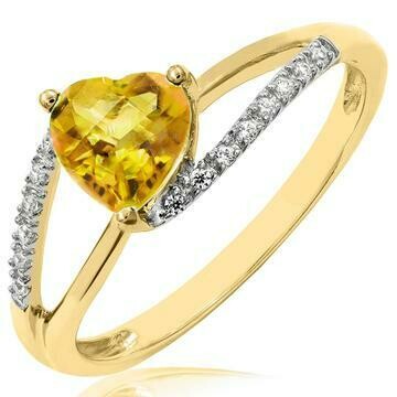 Heart Citrine Ring with Diamond Accent Yellow Gold Heart Citrine Ring with Diamond Accent Yellow Gold