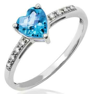 Heart Blue Topaz Ring with Diamond Accent 14KT Gold Heart Blue Topaz Ring with Diamond Accent 14KT Gold