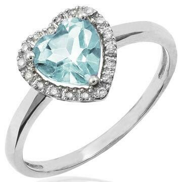 Heart Aquamarine Ring with Diamond Halo 14KT Gold Heart Aquamarine Ring with Diamond Halo 14KT Gold