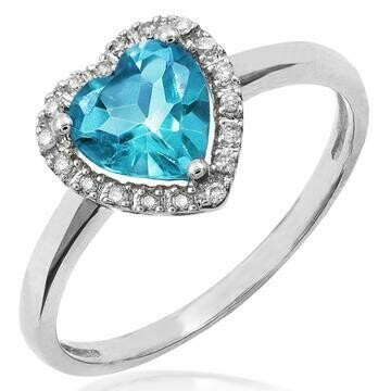 Heart Blue Topaz Ring with Diamond Halo 14KT Gold Heart Blue Topaz Ring with Diamond Halo 14KT Gold