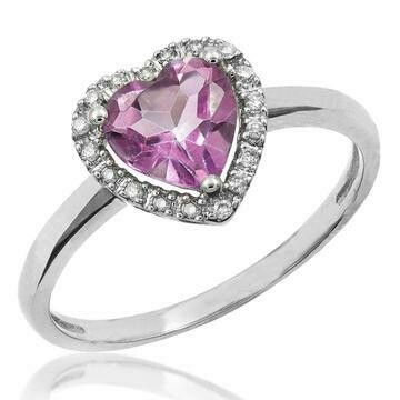Heart Pink Topaz Ring with Diamond Halo 14KT Gold Heart Pink Topaz Ring with Diamond Halo 14KT Gold