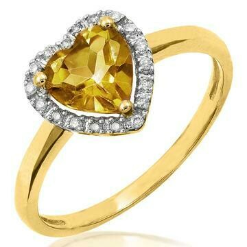 Heart Citrine Ring with Diamond Frame Yellow Gold Heart Citrine Ring with Diamond Frame Yellow Gold