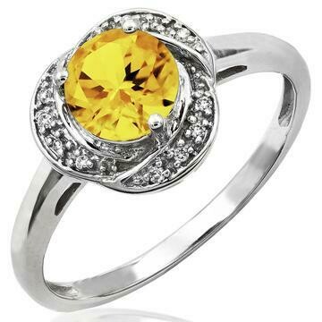 Citrine Ring with Diamond Whirl Halo 14KT Gold Citrine Ring with Diamond Whirl Halo 14KT Gold