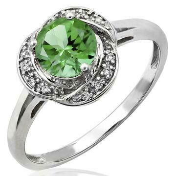 Peridot Ring with Diamond Whirl Halo 14KT Gold