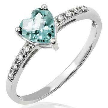 Heart Aquamarine Ring with Diamond Accent 14KT Gold Heart Aquamarine Ring with Diamond Accent 14KT Gold