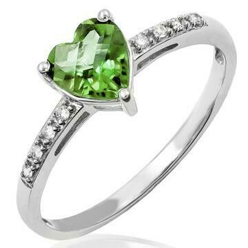 Heart Peridot Ring with Diamond Accent 14KT Gold Heart Peridot Ring with Diamond Accent 14KT Gold