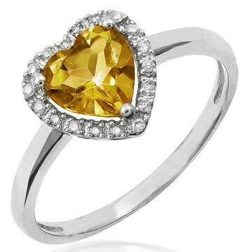 Heart Citrine Ring with Diamond Halo 14KT Gold Heart Citrine Ring with Diamond Halo 14KT Gold