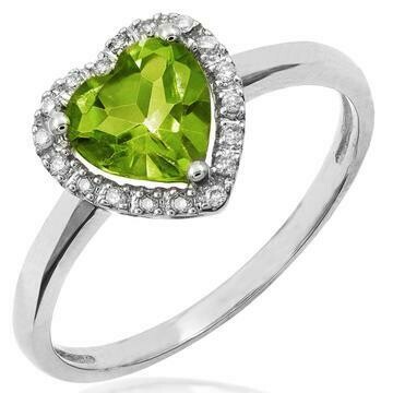 Heart Peridot Ring with Diamond Halo 14KT Gold Heart Peridot Ring with Diamond Halo 14KT Gold