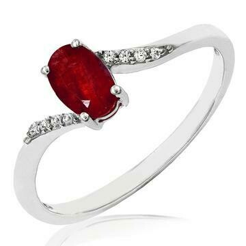 Oval Ruby Bypass Ring with Diamond Accent 14KT Gold Oval Ruby Bypass Ring with Diamond Accent 14KT Gold