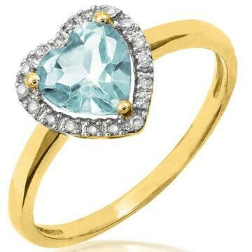 Heart Aquamarine Ring with Diamond Frame Yellow Gold Heart Aquamarine Ring with Diamond Frame Yellow Gold