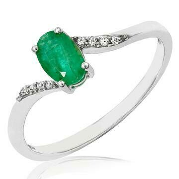 Oval Emerald Bypass Ring with Diamond Accent 14KT Gold Oval Emerald Bypass Ring with Diamond Accent 14KT Gold