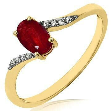 Oval Ruby Bypass Ring with Diamond Accent Yellow Gold Oval Ruby Bypass Ring with Diamond Accent Yellow Gold