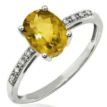 Oval Citrine Ring with Diamond Accent 14KT Gold Oval Citrine Ring with Diamond Accent 14KT Gold
