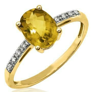 Oval Citrine Ring with Diamond Accent Yellow Gold Oval Citrine Ring with Diamond Accent Yellow Gold