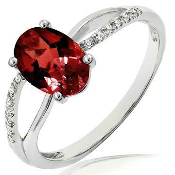 Oval Garnet Ring with Diamond Accent and Split Shoulders 14KT Gold Oval Garnet Ring with Diamond Accent and Split Shoulders 14KT Gold