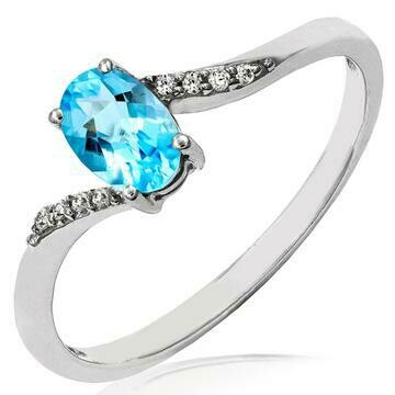 Oval Blue Topaz Bypass Ring with Diamond Accent 14KT Gold Oval Blue Topaz Bypass Ring with Diamond Accent 14KT Gold