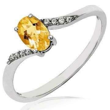Oval Citrine Bypass Ring with Diamond Accent 14KT Gold Oval Citrine Bypass Ring with Diamond Accent 14KT Gold