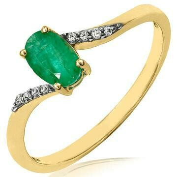 Oval Emerald Bypass Ring with Diamond Accent Yellow Gold Oval Emerald Bypass Ring with Diamond Accent Yellow Gold