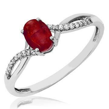 Oval Ruby Ring with Diamond Accent and Split Shoulders 14KT Gold Oval Ruby Ring with Diamond Accent and Split Shoulders 14KT Gold