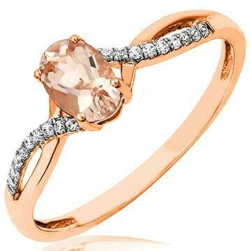 Oval Morganite Ring with Diamond Accent and Split Shoulders 14KT Gold Oval Morganite Ring with Diamond Accent and Split Shoulders 14KT Gold