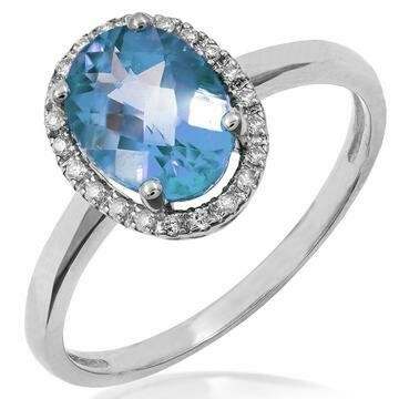 Oval Blue Topaz Ring with Diamond Halo 14KT Gold Oval Blue Topaz Ring with Diamond Halo 14KT Gold
