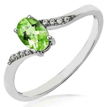 Oval Peridot Bypass Ring with Diamond Accent 14KT Gold Oval Peridot Bypass Ring with Diamond Accent 14KT Gold