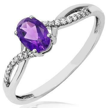 Oval Amethyst Ring with Diamond Accent and Split Shoulders White Gold Oval Amethyst Ring with Diamond Accent and Split Shoulders White Gold
