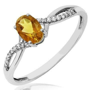 Oval Citrine Ring with Diamond Accent and Split Shoulders 14KT Gold Oval Citrine Ring with Diamond Accent and Split Shoulders 14KT Gold