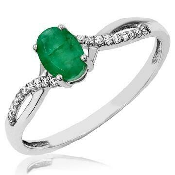 Oval Emerald Ring with Diamond Accent and Split Shoulders 14KT Gold Oval Emerald Ring with Diamond Accent and Split Shoulders 14KT Gold