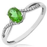 Oval Peridot Ring with Diamond Accent and Split Shoulders 14KT Gold