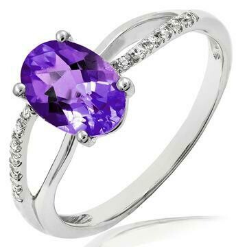 Oval Amethyst Ring with Diamond Accent and Split Shoulders White Gold Oval Amethyst Ring with Diamond Accent and Split Shoulders White Gold