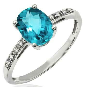 Oval Blue Topaz Ring with Diamond Accent 14KT Gold Oval Blue Topaz Ring with Diamond Accent 14KT Gold