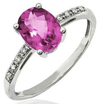 Oval Pink Topaz Ring with Diamond Accent 14KT Gold Oval Pink Topaz Ring with Diamond Accent 14KT Gold