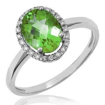 Oval Peridot Ring with Diamond Halo 14KT Gold Oval Peridot Ring with Diamond Halo 14KT Gold