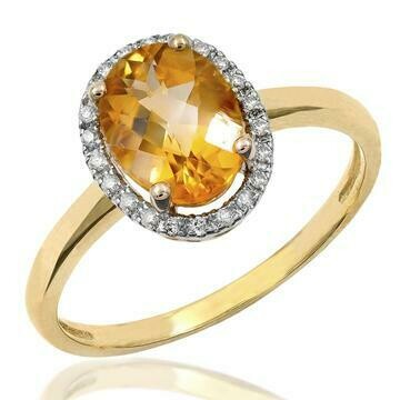 Oval Citrine Ring with Diamond Frame Yellow Gold Oval Citrine Ring with Diamond Frame Yellow Gold