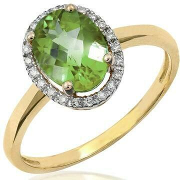 Oval Peridot Ring with Diamond Frame Yellow Gold Oval Peridot Ring with Diamond Frame Yellow Gold