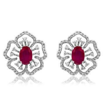 Floral Ruby Earrings with Diamond Accent 18KT White Gold Floral Ruby Earrings with Diamond Accent 18KT White Gold