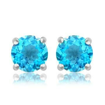 Round Blue Topaz Earrings 14KT Gold Round Blue Topaz Earrings 14KT Gold