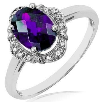 Vintage Inspired Oval Amethyst Ring with Diamond Frame White Gold Vintage Inspired Oval Amethyst Ring with Diamond Frame White Gold
