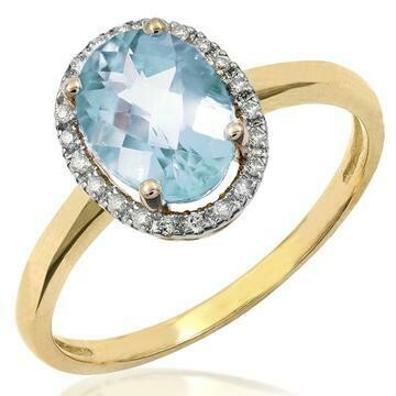 Oval Aquamarine Ring with Diamond Frame Yellow Gold Oval Aquamarine Ring with Diamond Frame Yellow Gold