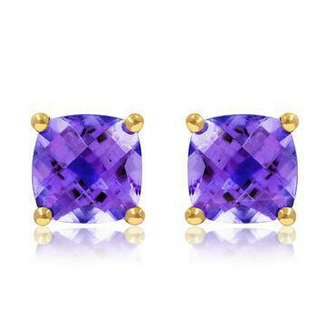 Cushion Amethyst Earrings Yellow Gold Cushion Amethyst Earrings Yellow Gold