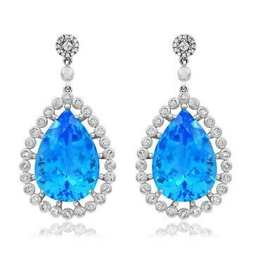 Premium Teardrop Blue Topaz Earrings with Diamond Accent 14KT Gold Premium Teardrop Blue Topaz Earrings with Diamond Accent 14KT Gold