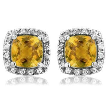 Cushion Citrine Stud Earrings with Diamond Halo 14KT Gold Cushion Citrine Stud Earrings with Diamond Halo 14KT Gold