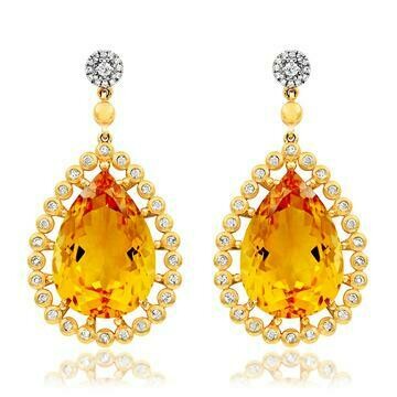 Premium Teardrop Citrine Earrings with Diamond Accent 14KT Gold Premium Teardrop Citrine Earrings with Diamond Accent 14KT Gold