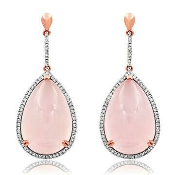Premium Pink Quartz Dangle Earrings with Diamond Halo 14KT Rose Gold
