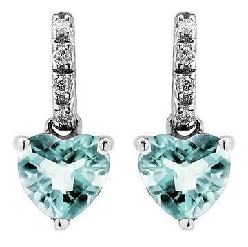 Heart Aquamarine Earrings with Diamond Accent 14KT Gold Heart Aquamarine Earrings with Diamond Accent 14KT Gold