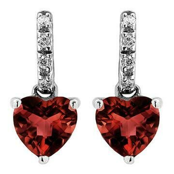 Heart Garnet Earrings with Diamond Accent 14KT Gold